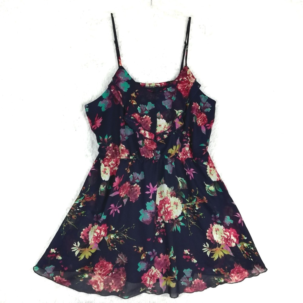 It's Pink Womens Dress Mini Navy Blue‎ Floral Sleeveless Ruffle Tunic XXL